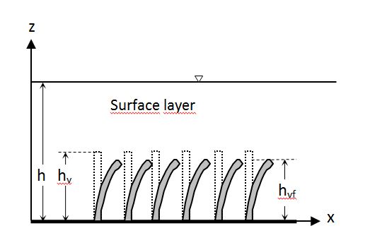 Figure 3. Side view of submerged flexible vegetation.